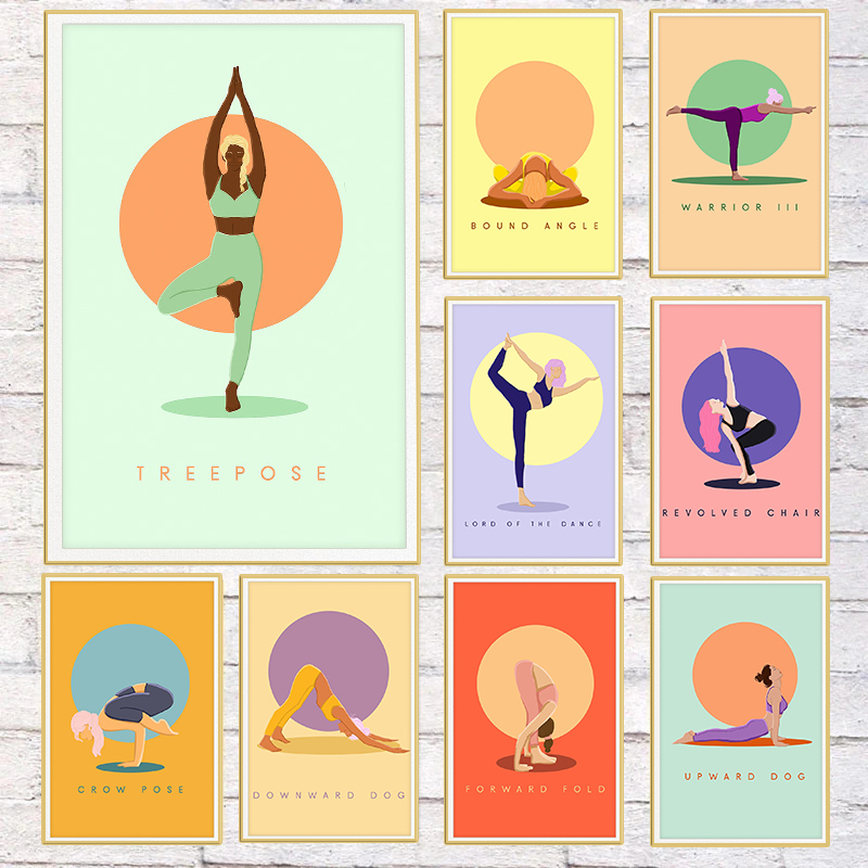 Home Gym Yoga Room - Poster Pose Yoga Abstrak Modern Lukisan