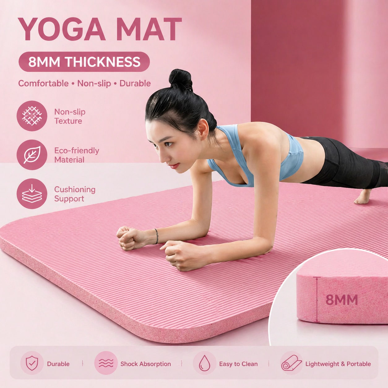 Home Gym Yoga Mat - Set Matras Yoga Anti Selip Merah