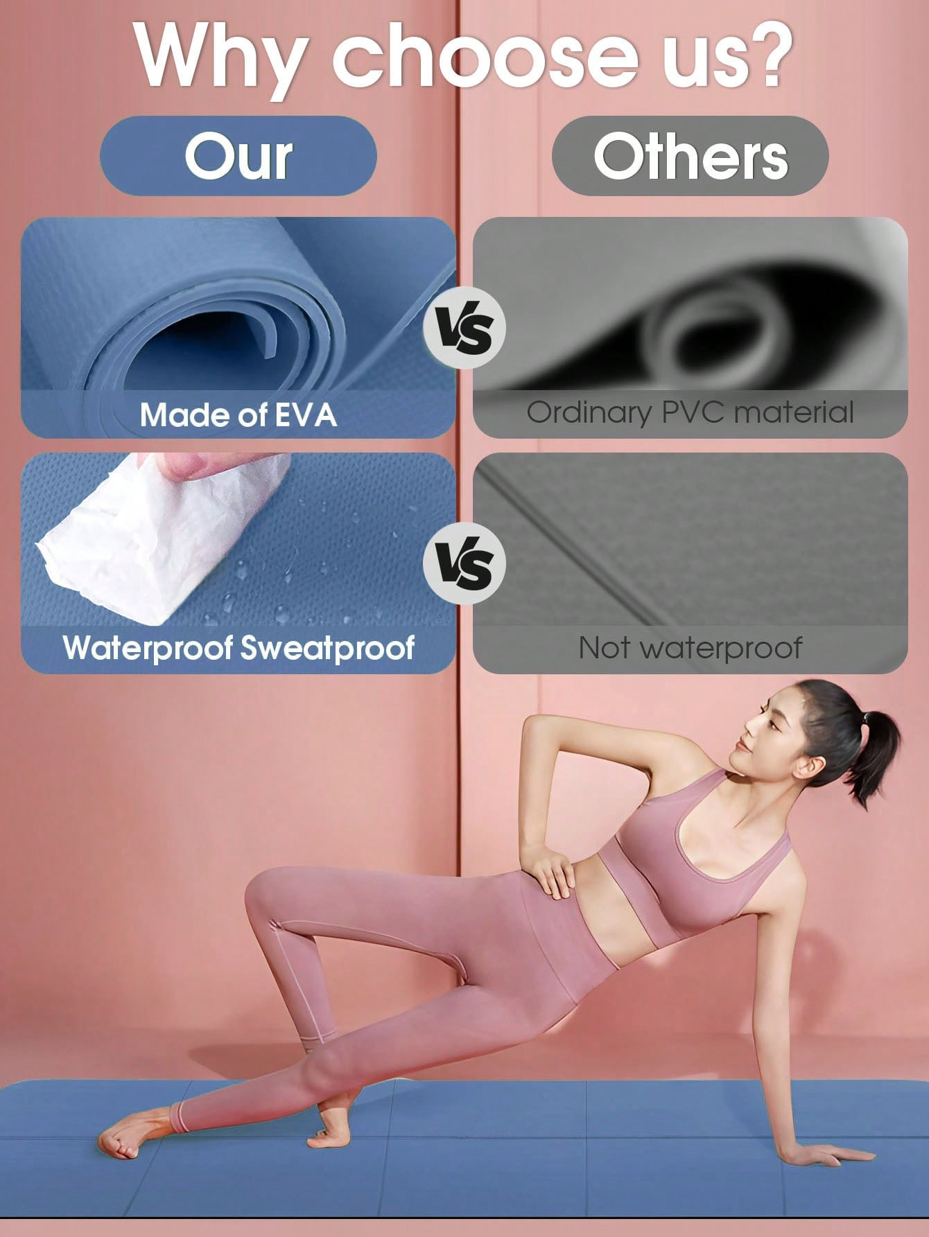 Matras Yoga Lipat Biru Tua Ram - Home Gym Yoga Mat ulasan dan harga